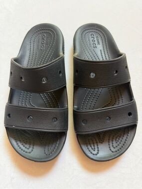 CROCS Black Double-Strap Slide Sandals Iconic Comfort Pool Beach M5 W7 Summer